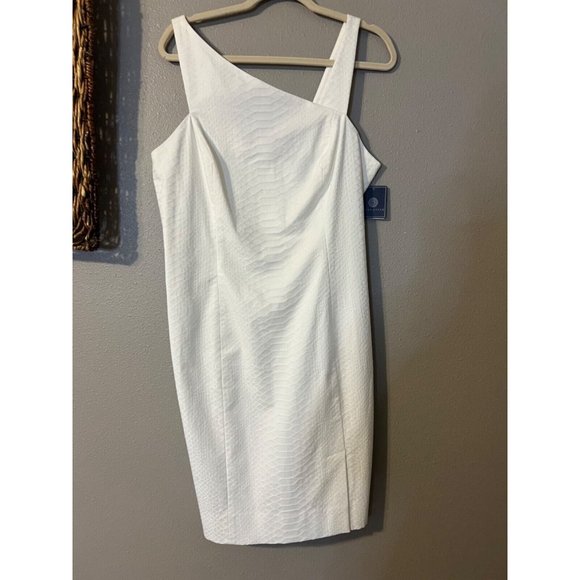 Doncaster Sheath Dress 12 White Textured Stretch Career Church NWT NEW Washable - Picture 7 of 11